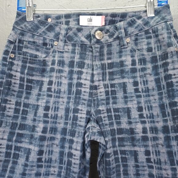 Cabi Grid Jeans Women's 6 Curvy Skinny Blue Shibiri Tye Dye Plaid Mid Rise 3047 - Picture 3 of 14
